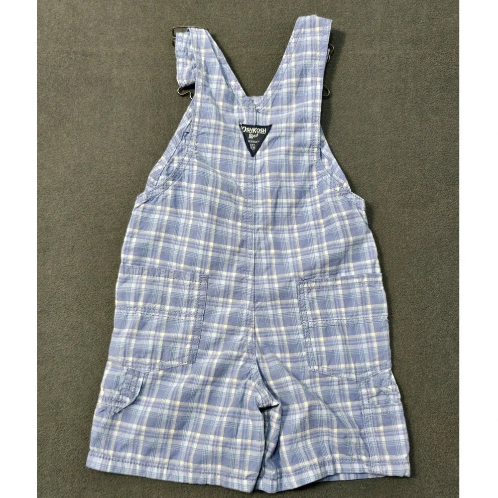 OshKosh‎ BGosh Toddler Blue Plaid Shortalls Overalls Size 2T